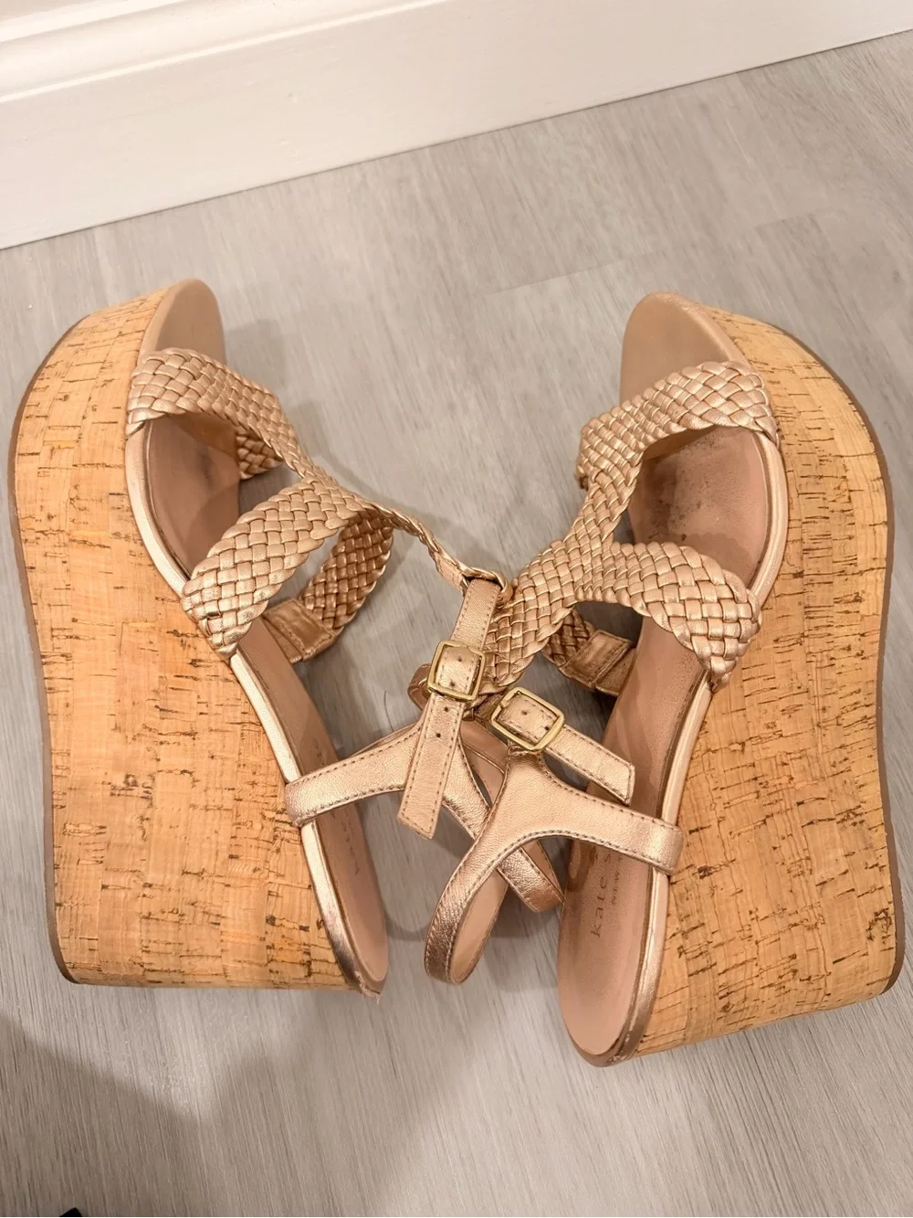 Kate Spade New York Rose Gold Tianna Woven Wedge Platform Sandals Size 8.5